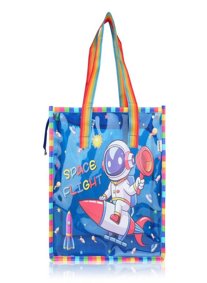 Echo Boomers Jelly Blue Transparent Tote Bag for Girls & Women | UV Printed Space Flight Design | Waterproof PVC Handbag | Lightweight Shopping, Outdoor, Beach & Swimming Carry Bag - Image 1